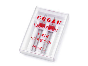 Organ Twin-Stretch-Nähmaschinennadel - Stärke 75/2,5, Flachkolben, Zwillingsnadel für elastische Stoffe und Lycra (Hergestellt in Japan)