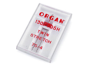 Organ Premium Stretch-Zwillingsnadel für Nähmaschinen - Stärke 75/4 (4 mm Nadelabstand), vernickelt