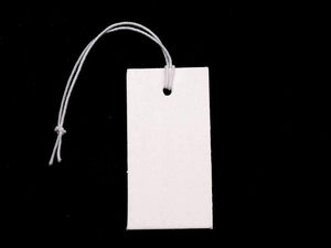 Premium Hängeetiketten aus weißem Papier mit elastischem Faden (18 x 36 mm) – Schmuck- & Einzelhandelsauszeichnung