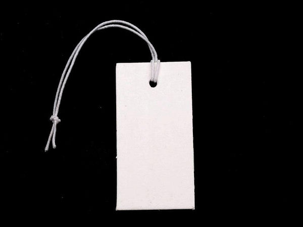 Premium Hängeetiketten aus weißem Papier mit elastischem Faden (18 x 36 mm) – Schmuck- & Einzelhandelsauszeichnung