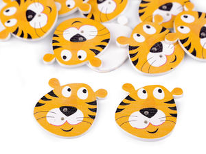 Holz-Zierknöpfe Tiere - Hund, Igel, Tiger