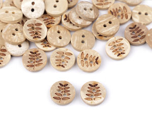 Natürliche Kokosknöpfe mit lasergeschnittenen Pflanzenmotiven - 2-Loch, Größe 20 (13 mm)