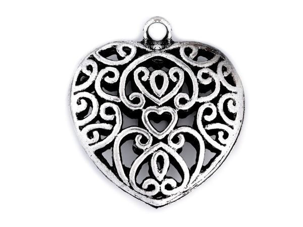 Premium beidseitiger funkelnder Herz-Anhänger (30x30 mm) - Platin-Patina-Metalldekoration für Bekleidung, Schuhe & Accessoires