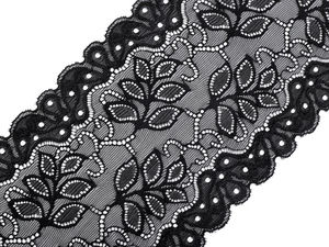 Premium elastisches Spitzenband mit Blumenmuster (16 cm) - Elegantes Blütenblatt-Design für Blusen, Röcke und Kleider