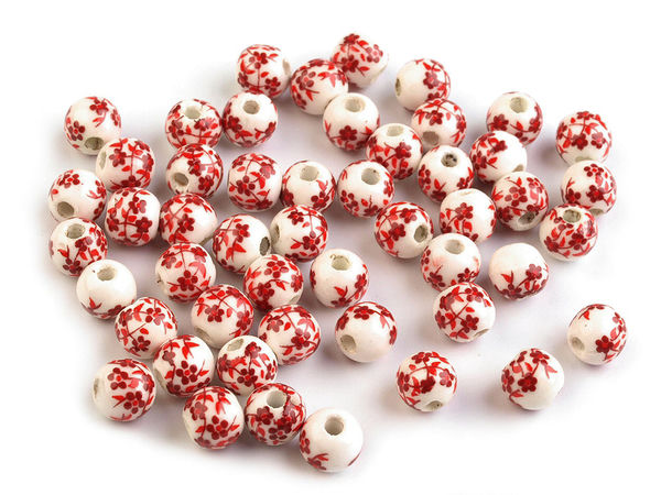 Premium 6 mm runde Porzellanperlen mit Blumenmuster für Schmuckherstellung & Bastelarbeiten