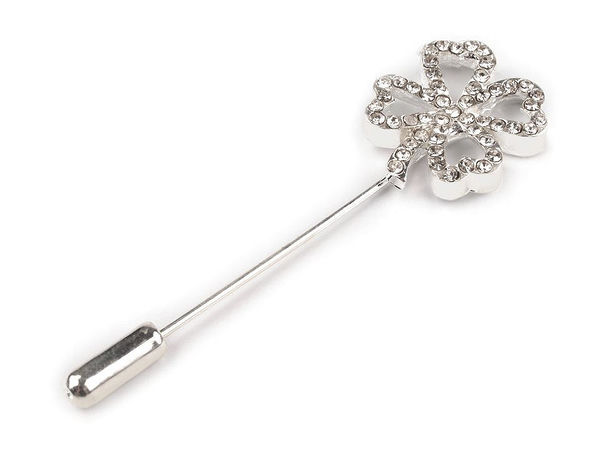Dekorative Ziernadel mit Strass 17x51 mm Kleeblatt
