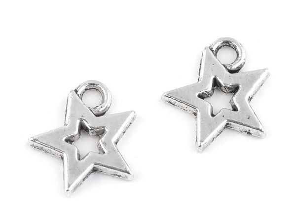 Stern-Metallanhänger für Kleidung, Schuhe und Accessoires - 12x12mm, Platin
