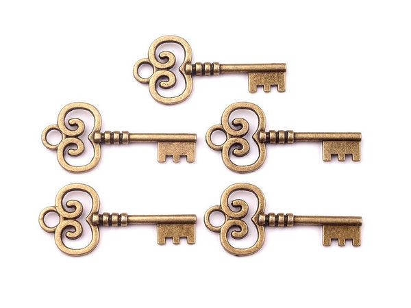 Schlüssel-Anhänger aus Altmessing (19x40 mm) - Dekorativer Metallschlüssel für Kleidung, Schuhe und Accessoires