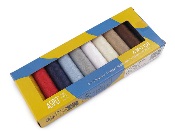 Aspo 120 Premium Polyester-Nähgarn-Set - 10 x 100m, sortierte Farbmischung