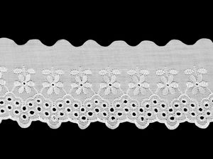 Weiße Broderie-Anglaise-Spitzenborte aus Polyester mit Madeira-Bogenkante - 80mm