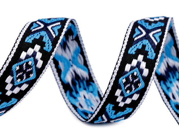 Jacquard-Borte mit geometrischem Native-American-Muster - 20mm Folk- & Tribal-Motiv-Bordüre für Kleidung und Accessoires