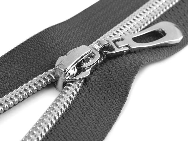 Nylon-Reißverschluss mit silbernen Zähnen Nr. 7, Länge 75 cm