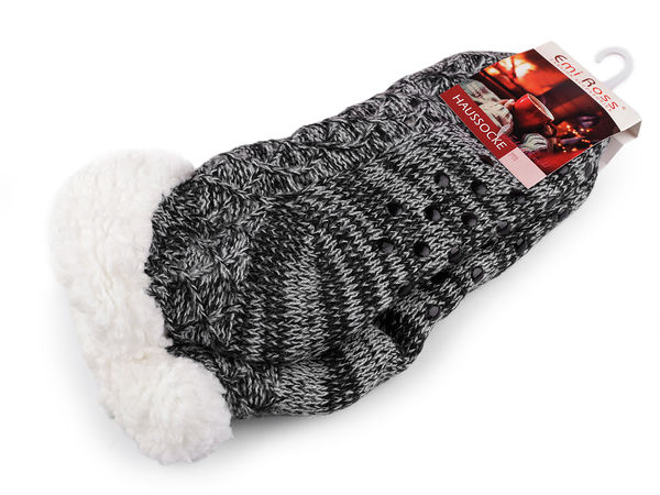 Emi Ross Kuschelige Thermo-Strick-Hausschuhsocken mit Kunstfell und Anti-Rutsch-Sohle