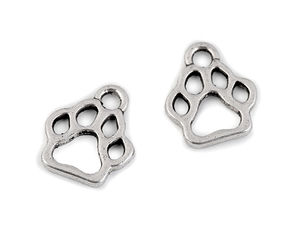 Platinfarbener Metallanhänger Pfotenabdruck (11x13 mm) - Elegante Dekoration für Halsbänder, Taschen und Kleidung