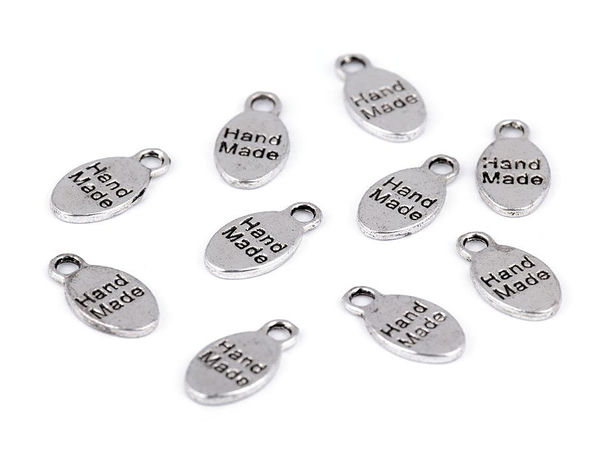 Premium beidseitiger Metall-Charm-Anhänger Hand Made (8x15 mm) - Platin mit Patina