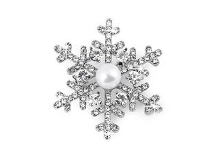 Strassbrosche mit Perle, Schneeflocke