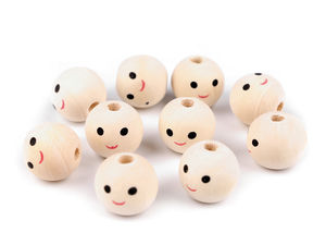 Premium 18 mm Puppenkopf-Holzperlen mit bemaltem Gesicht - Bastelperlen in Natur hell für Puppen, Amigurumi und DIY-Projekte
