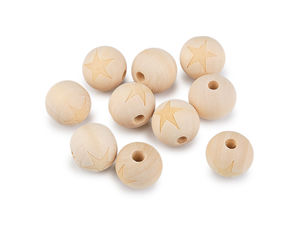 Premium Natur-Holzperlen unbehandelt - Gravur Stern & Smiley, 20 mm