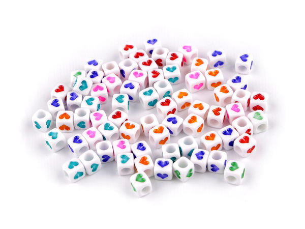 Matte Acryl-Würfelperlen mit Herz für Freundschaftsbänder - 6 mm bunter Mix, 10-g-Packung