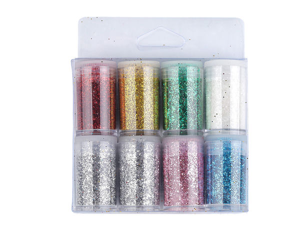 Premium feines Streuglitzer-Set in Döschen – 8 leuchtende Farben für Textilien, Scrapbooking und DIY-Bastelarbeiten (8 Stück, je 4 g)