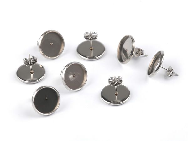 Premium-Ohrstecker-Fassungen aus Edelstahl mit runder 12-mm-Fassung - Platinfarben