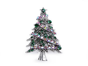 Weihnachtsbaum-Strassbrosche – Elegante Anstecknadel für die Festtage mit funkelnden Schliffsteinen