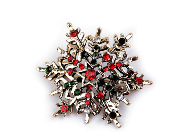Elegante Schneeflocken-Strassbrosche mit bunten Schmucksteinen
