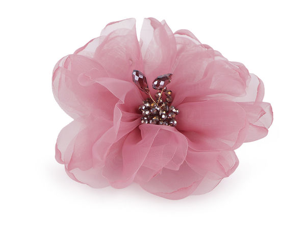 Elegante Organza-Blütenbrosche mit funkelnden Perlen, 10 cm – inklusive Geschenkbox