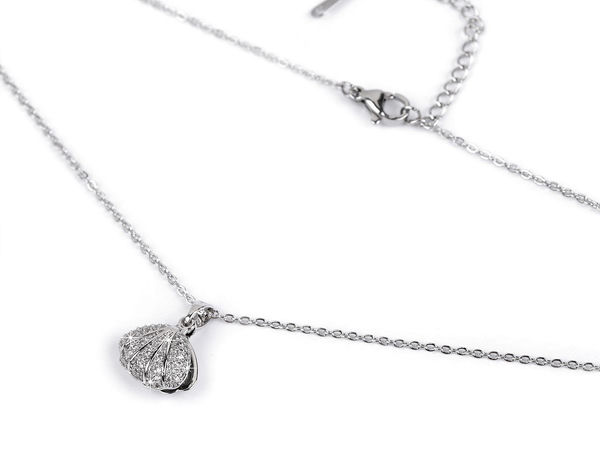 Elegante silberne Edelstahl-Halskette mit Muschel-Anhänger und versteckter Perle