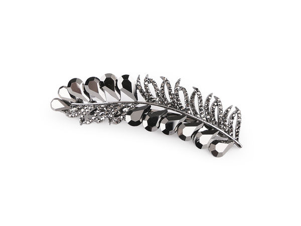 Französische Strass-Haarspange in Federform – Elegante Metall-Patenthaarspange