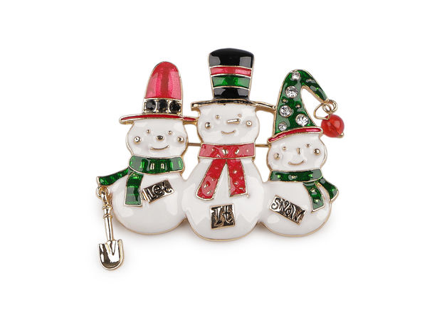Brosche - Rentier auf Schlittschuhen, Schneemann