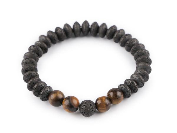 Elastisches Unisex-Armband aus Lavastein und Mineralperlen