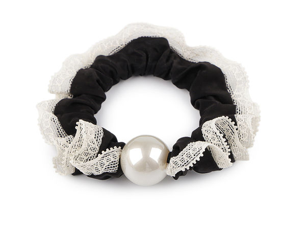 Elastisches Haargummi und Armband aus eleganter Spitze mit Perle