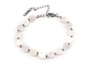 Elegantes Edelstahl-Armband mit Perlenherzen und verstellbarer Verlängerungskette