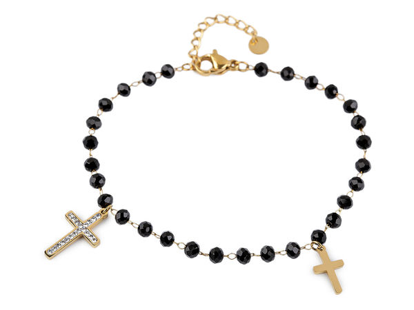Verstellbares Edelstahl-Perlenarmband mit Kreuz und präzisionsgeschliffenen Perlen