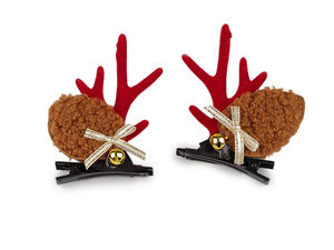 Festliche Rentier-Geweih- und Ohren-Haarspangen für Weihnachten mit Lurex-Schleife und Mini-Glöckchen