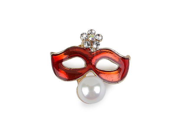 Brosche mit facettierten Steinen und Perle, Maske