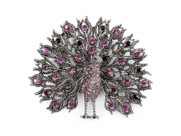 Elegante Pfauenbrosche mit Strass & Kettenanhänger - Vielseitiger Statement-Schmuck