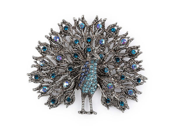 Elegante Pfauenbrosche mit Strass & Kettenanhänger - Vielseitiger Statement-Schmuck
