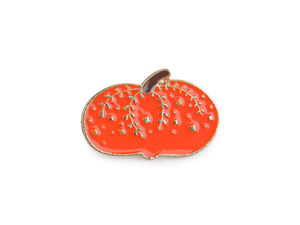 Herbstliche Emaille-Broschen und Anstecknadeln mit Kürbis- und Blatt-Motiven