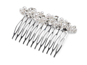 Eleganter Haarkamm aus Metall mit Strass und Perlen - Kristallweiß