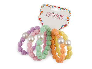 Elegante elastische Haargummis mit Perlen und Pompons - Vielseitiges Armband- und Haargummi-Set (5er-Mischung)