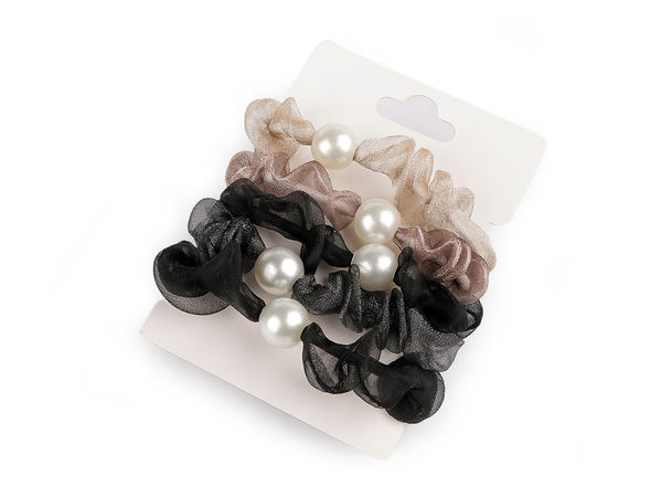 Elegante Haargummis mit Perlenverzierung - Premium Lurex-Monofilament-Haarbänder, farblich sortierter Mix (5er-Set)