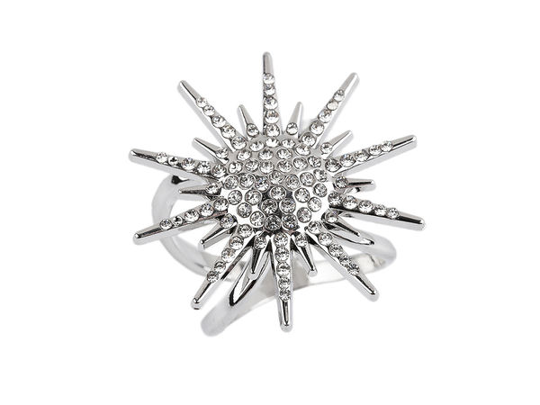 Eleganter Strass-Tuchring und Schalclip - Verschluss mit Schleife, Blume & Stern