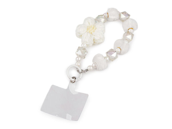 Universelle Perlen-Handykette und Schlüsselanhänger mit Blumen-Charm und Hülleneinleger
