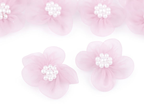 Elegante Organzablüten-Applikationen mit Perlenimitaten (3–3,5 cm) – Premium-Blumenschmuck für Näharbeiten und DIY-Projekte