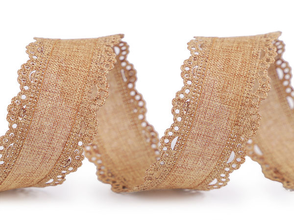 Premium-Dekoband in Jute-Optik mit Stanzkante - 35 mm Zierband für Floristik, Kränze & Basteln