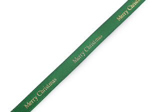 Premium Satin-Geschenkband mit metallischem Merry-Christmas-Aufdruck - 9 mm dekoratives Weihnachtsband für Geschenkverpackungen, Kränze und Bastelarbeiten