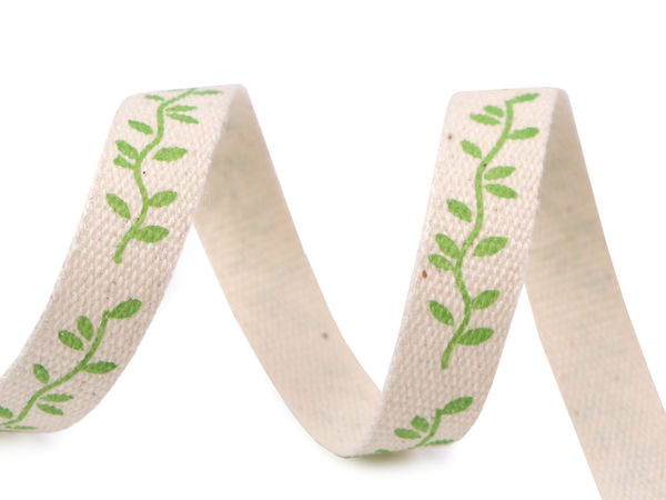 Baumwollband mit Blättermotiv, Breite 10 mm
