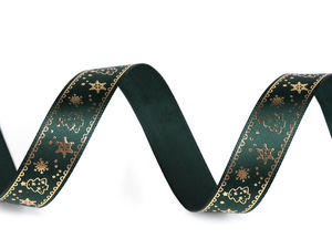 Weihnachts-Satinband 15mm - Premium-Geschenkband mit Metallic-Druck für weihnachtliche Bastelarbeiten, Kränze und Geschenkverpackungen